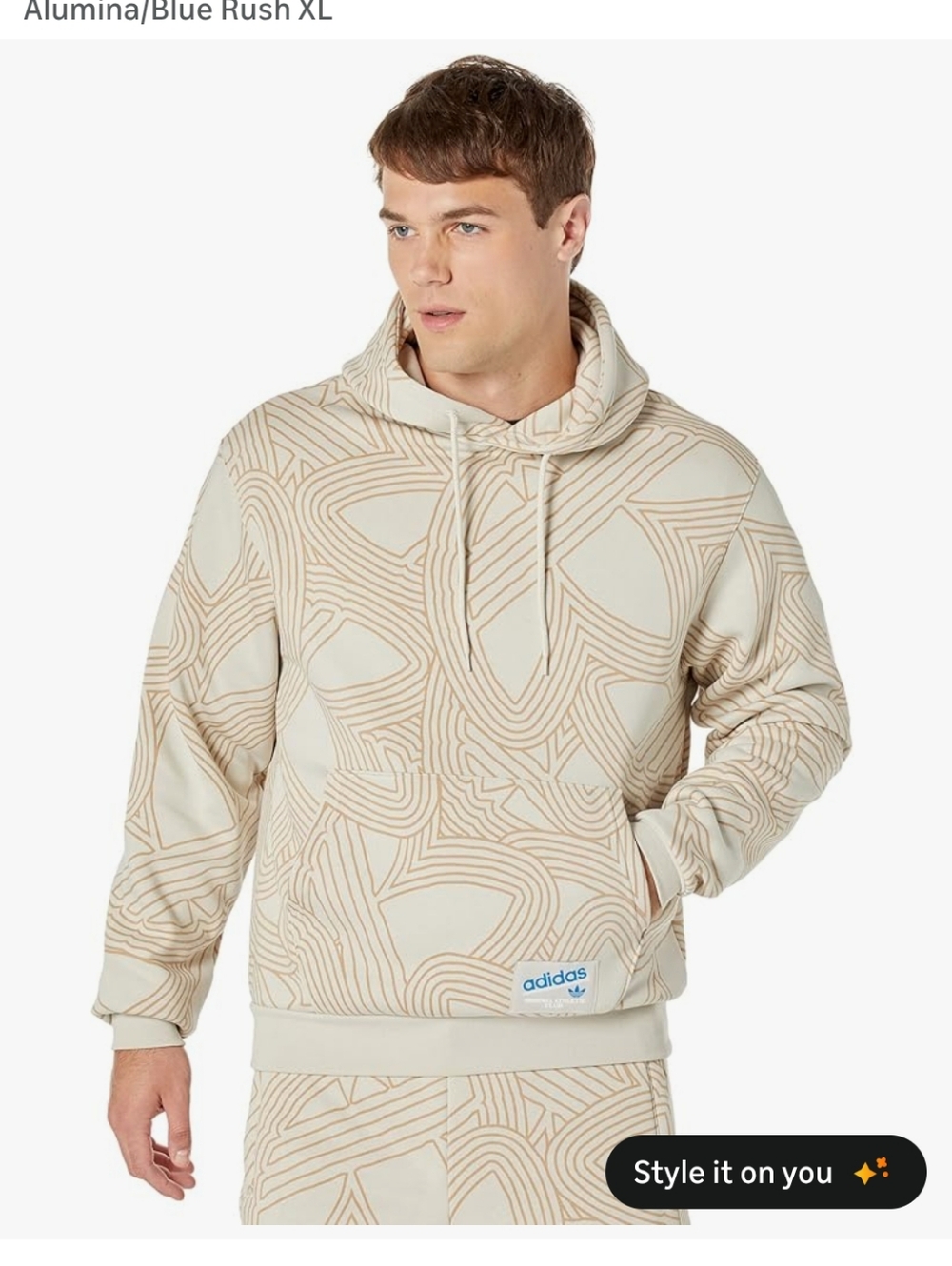 Men's NWT Adidas Athletic Club Patterned Hoodie Cream Size XL